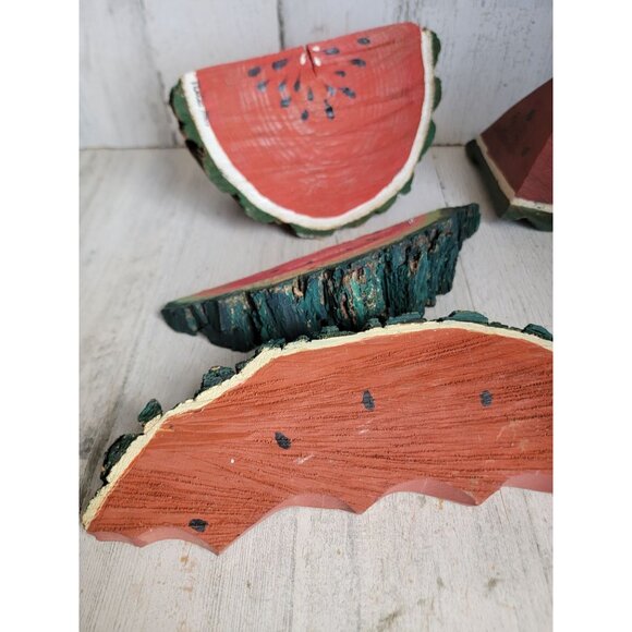 Vintage folk art bark wooden watermelon fruit piece set decor summer home - Picture 8 of 12